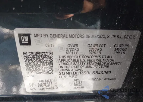 2020 Chevrolet Blazer Awd 2Lt z USA, uszkodzony, nr VIN 3GNKBHRS0LS540250